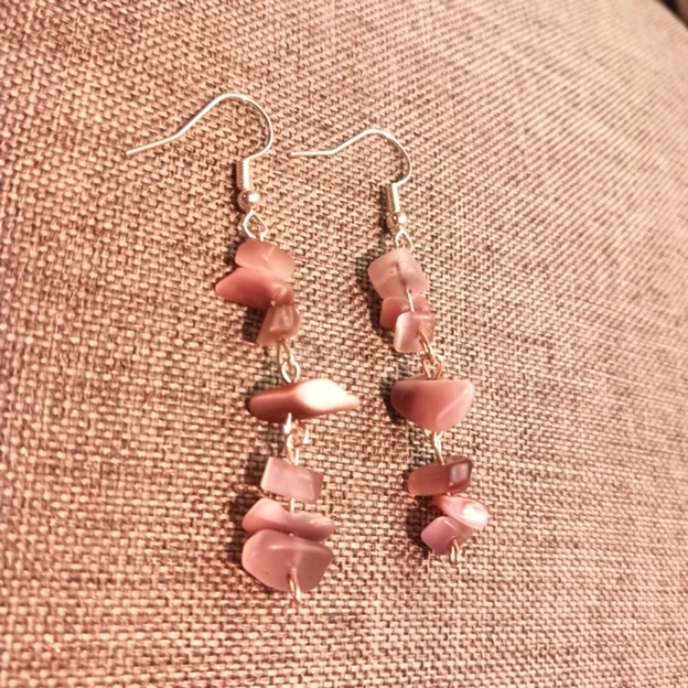 Lavender Earrings Shimmery Cat's Eye Glass Chips - New Item (2")